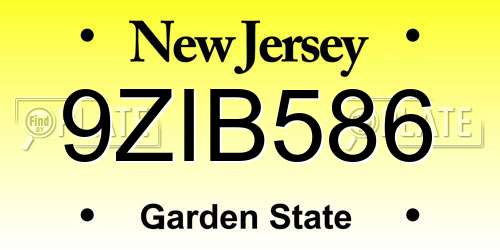 9ZIB586 New Jersey License Plate