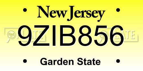 9ZIB856 New Jersey License Plate