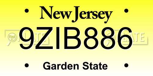 9ZIB886 New Jersey License Plate