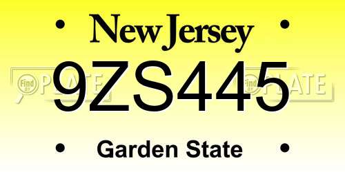 9ZS445 New Jersey License Plate