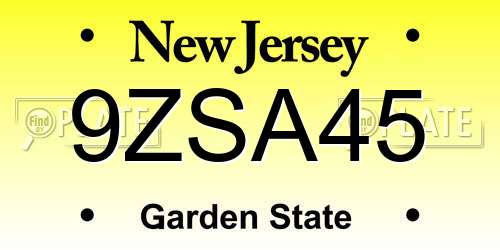 9ZSA45 New Jersey License Plate