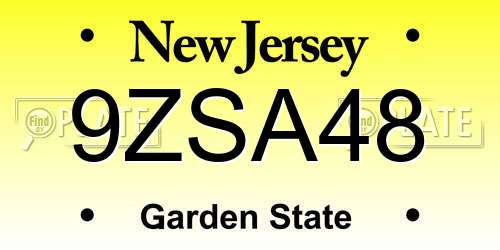 9ZSA48 New Jersey License Plate