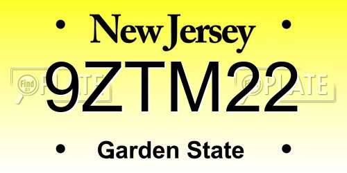 9ZTM22 New Jersey License Plate