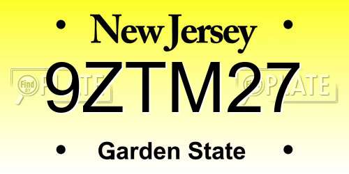 9ZTM27 New Jersey License Plate