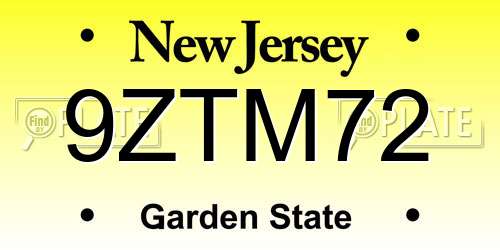 9ZTM72 New Jersey License Plate
