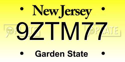 9ZTM77 New Jersey License Plate