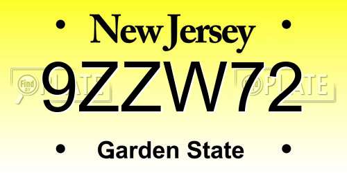 9ZZW72 New Jersey License Plate
