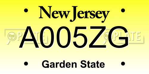 A005ZG New Jersey License Plate