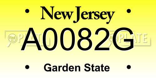 A0082G New Jersey License Plate