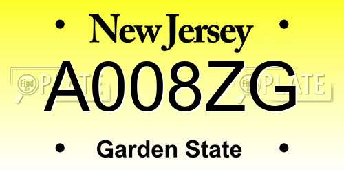 A008ZG New Jersey License Plate