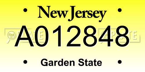 A012848 New Jersey License Plate