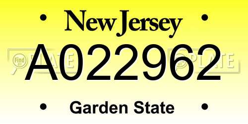 A022962 New Jersey License Plate