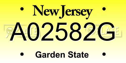 A02582G New Jersey License Plate