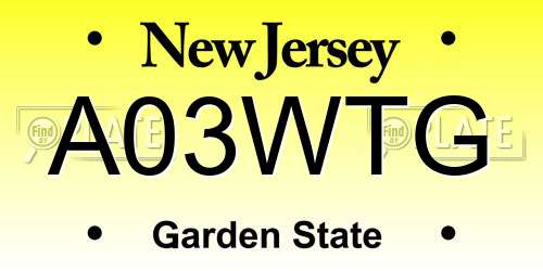 A03WTG New Jersey License Plate
