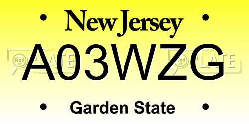 A03WZG New Jersey License Plate