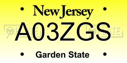 A03ZGS New Jersey License Plate