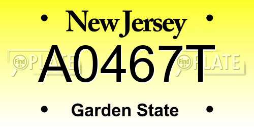 A0467T New Jersey License Plate