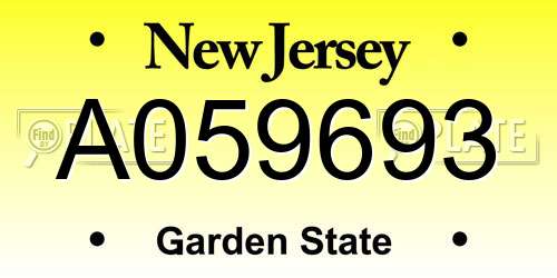 A059693 New Jersey License Plate