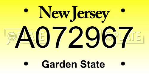 A072967 New Jersey License Plate