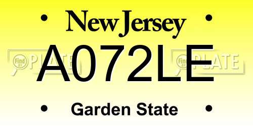 A072LE New Jersey License Plate