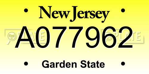A077962 New Jersey License Plate