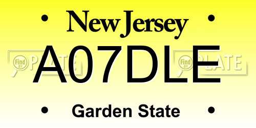 A07DLE New Jersey License Plate
