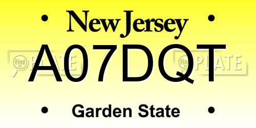 A07DQT New Jersey License Plate