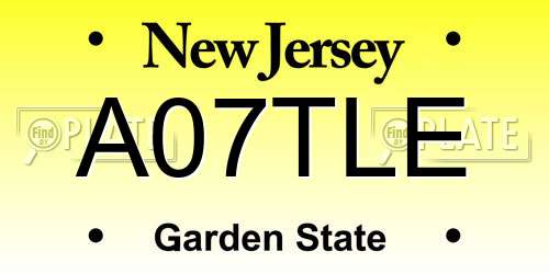 A07TLE New Jersey License Plate