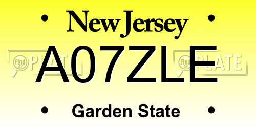 A07ZLE New Jersey License Plate