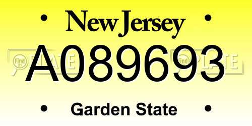 A089693 New Jersey License Plate