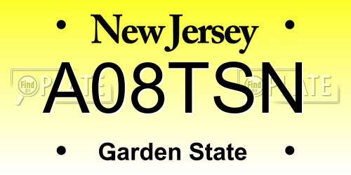 A08TSN New Jersey License Plate
