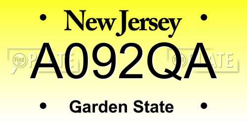 A092QA New Jersey License Plate