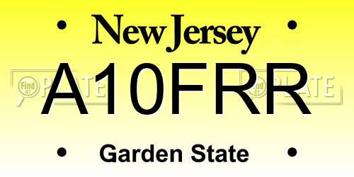 A10FRR New Jersey License Plate