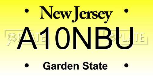A10NBU New Jersey License Plate