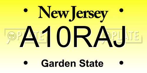 A10RAJ New Jersey License Plate