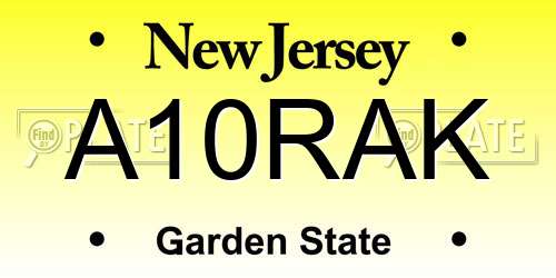 A10RAK New Jersey License Plate