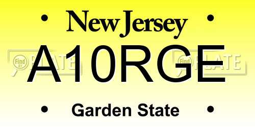 A10RGE New Jersey License Plate