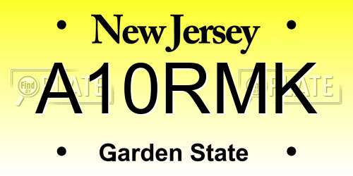 A10RMK New Jersey License Plate