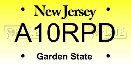 A10RPD New Jersey License Plate