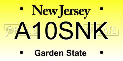A10SNK New Jersey License Plate
