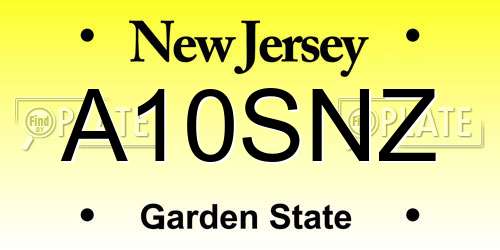 A10SNZ New Jersey License Plate