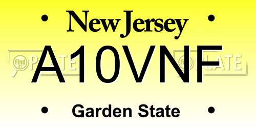 A10VNF New Jersey License Plate