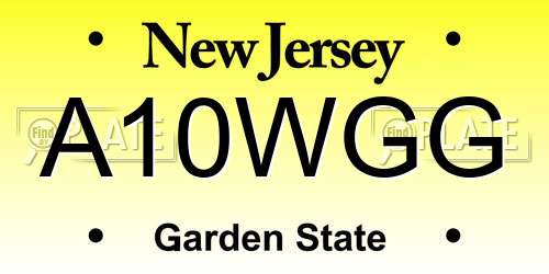 A10WGG New Jersey License Plate