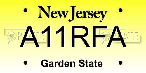 A11RFA New Jersey License Plate