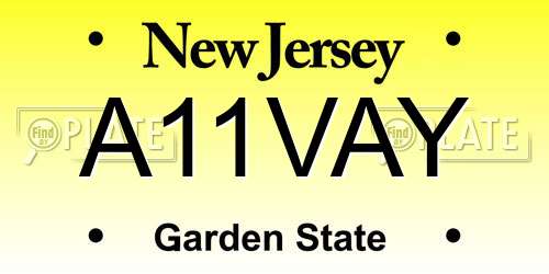 A11VAY New Jersey License Plate