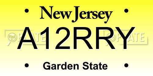 A12RRY New Jersey License Plate