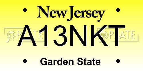 A13NKT New Jersey License Plate