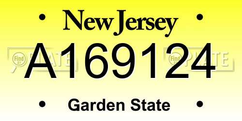 A169124 New Jersey License Plate