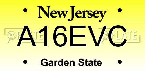 A16EVC New Jersey License Plate