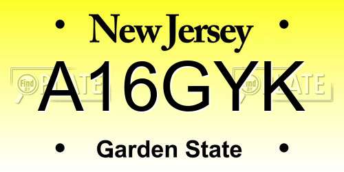 A16GYK New Jersey License Plate